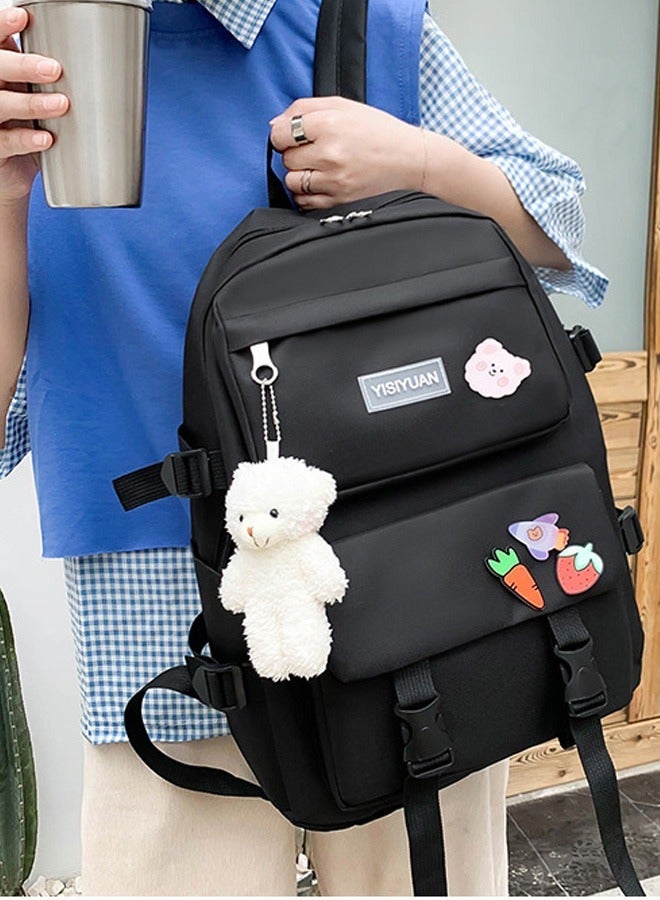 Joychic مجموعة حقيبة ظهر مدرسية من القماش بسعة كبيرة مكونة من 5 قطع متعددة الوظائف مع حقيبة أقلام للطلاب في المرحلة المتوسطة والثانوية والكليات باللون الأسود - Image 4