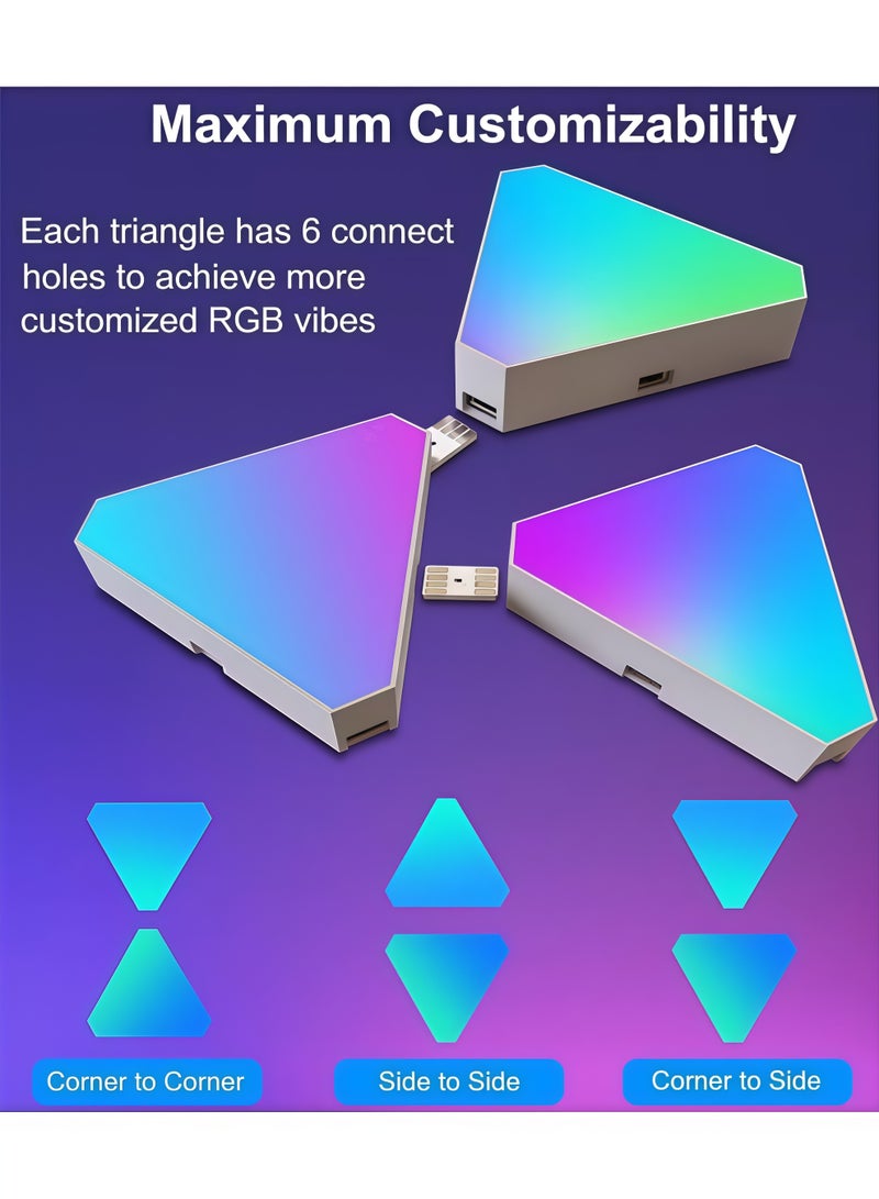 XiuWoo Smart Triangle LED Wall Light Panel,  Party Decoration, Home Decoration，Triangle LED Light Panels Triangle Lights with Connection Ports  RGBIC Gaming Lights，for Gaming Setup Smart Wall Lights，for Bedroom App Control Music Sync for Gaming Room Streaming（6 Pack） - Image 3