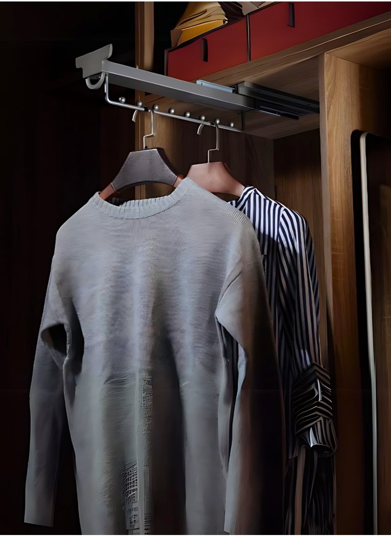 eurocliq Wardrobe Pull-Out Trouser Rack Wardrobe Hanger with Sliding Rail Telescopic Sliding Clothes Hanger Rail Sliding Pant Rack Extendable Pull Out Closet Rod  - Image 1