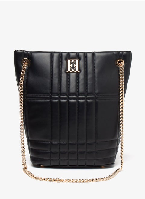Quilted Shoulder Bag with Chain Handle and Zip Closure