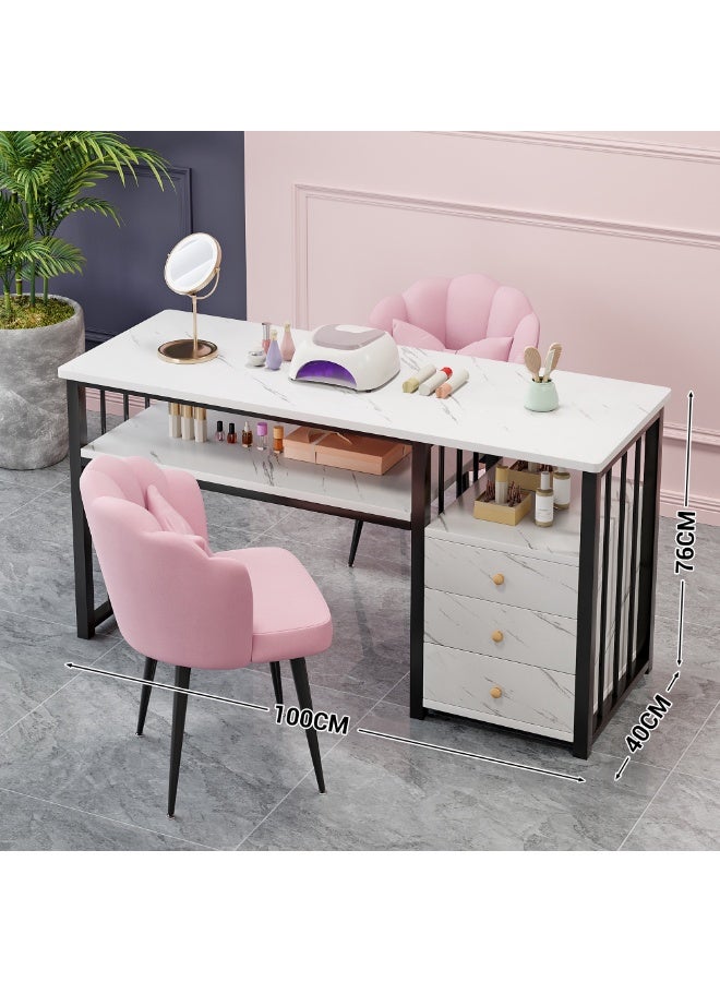 Manicure Nail Table for Nail Tech Marbling Texture with 3 Storage Drawers Beauty Technician Workstation for Home Nail Tech Makeup Beauty Salon Equipment (White,YN128) - Image 3