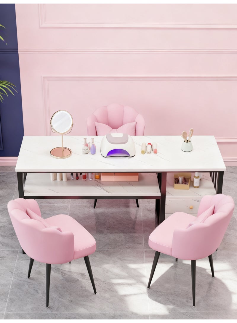 Manicure Nail Table for Nail Tech Marbling Texture with 3 Storage Drawers Beauty Technician Workstation for Home Nail Tech Makeup Beauty Salon Equipment (White,YN128) - Image 4