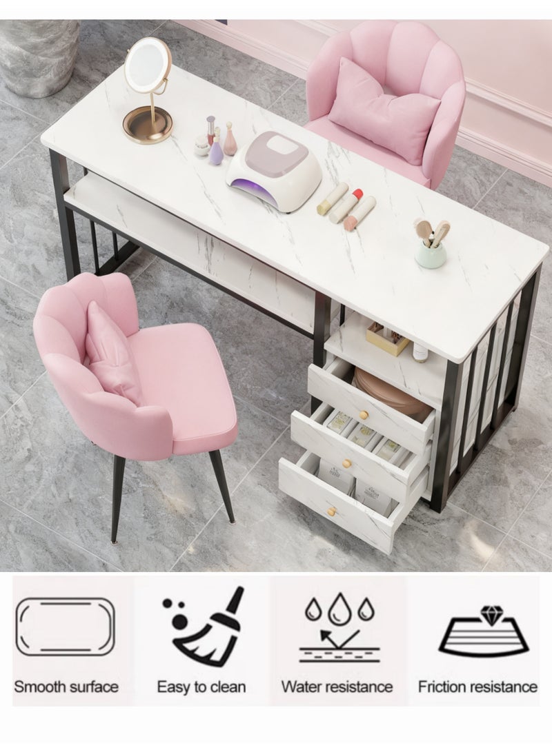 Manicure Nail Table for Nail Tech Marbling Texture with 3 Storage Drawers Beauty Technician Workstation for Home Nail Tech Makeup Beauty Salon Equipment (White,YN128) - Image 5