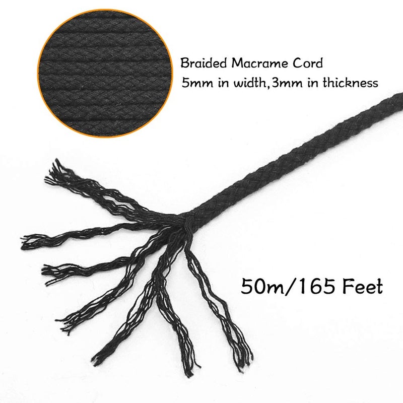 Tenn Well Black Macrame Cord, 165 Feet 5mm Wide Braided Cotton Rope for Macrame Plant Hangers, Wall Hangings, DIY Crafts, Halloween Decor - Image 2