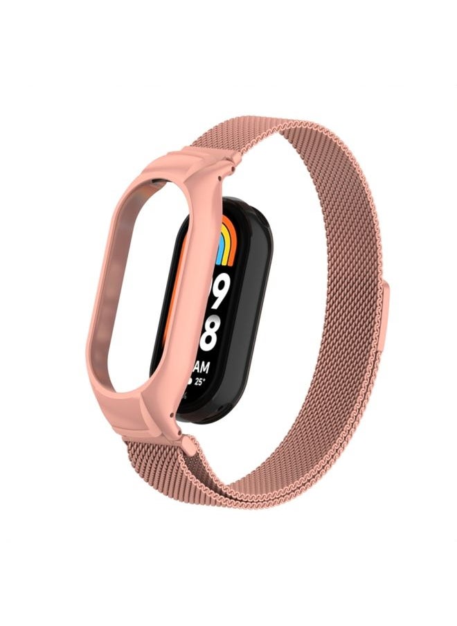 Generic - Replacement Strap For Xiaomi Mi Band 8 Integrated Metal Case + Milanese Magnetic Watch Band Bright Pink - Image 1