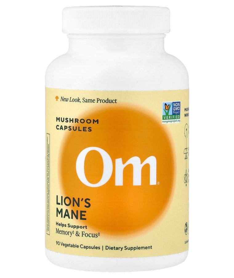 Om Mushrooms Lions's Mane Mushroom Capsules 90 Vegetable Capsules (666 mg per Capsule)