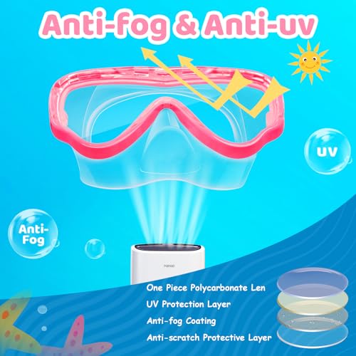 Vvinca Swim-Goggles with Nose Cover, 2 Packs Elastic Fabric Strap Snorkel Swim Mask Anti Fog UV No Pull Hair for Kids 3-14 - Image 5