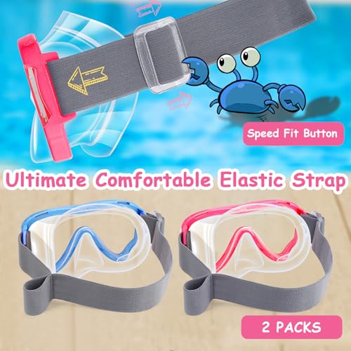 Vvinca Swim-Goggles with Nose Cover, 2 Packs Elastic Fabric Strap Snorkel Swim Mask Anti Fog UV No Pull Hair for Kids 3-14 - Image 3