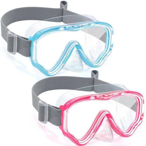 Vvinca Swim-Goggles with Nose Cover, 2 Packs Elastic Fabric Strap Snorkel Swim Mask Anti Fog UV No Pull Hair for Kids 3-14 - Image 1