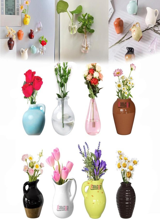 KANISYA 8 PCS Mini Magnets Vase for Refrigerator | Tiny 3D Plant Holder for Fridge, Air Conditioner & Metal Surfaces | Small Flower Vase for Kitchen, Office & Home Decor (Flower Not Included) - Image 1