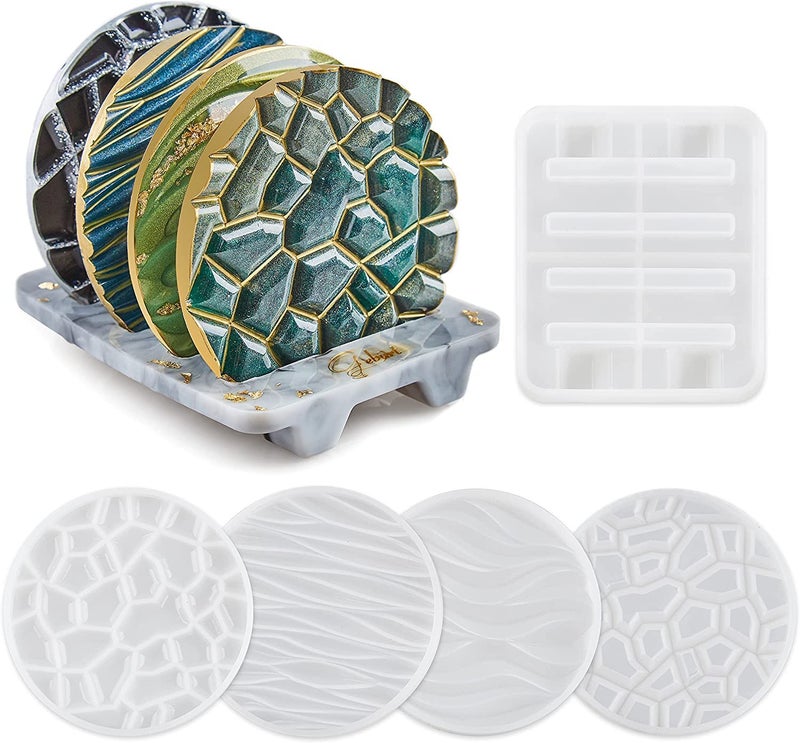 Artool ARTOOL Resin Coaster Round Mould, Round Coaster Mold for Resin Art - 3D Coaster Resin Mold with Stand -Set of 5 (Premium Quailty) - Image 1