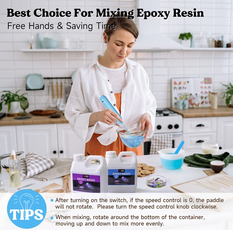 LET'S RESIN خلاط راتنج كهربائي مطور، تأثير مزدوج في الخلط والتحكم في السرعة، خلاط إيبوكسي محمول مع تقليل الفقاعات، مستلزمات راتنج قابلة لإعادة الشحن للراتنج، سيليكون سائل، قوالب، صناعة الصابون - Image 3