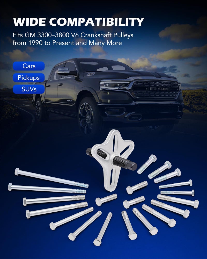 Orion Motor Tech Harmonic Balancer Puller Kit, Power Steering Pulley Puller Installer Tool Set, Automotive Steering Wheel Puller Tool Kit, Flange Type Gear and Crank Puller Set - Image 4