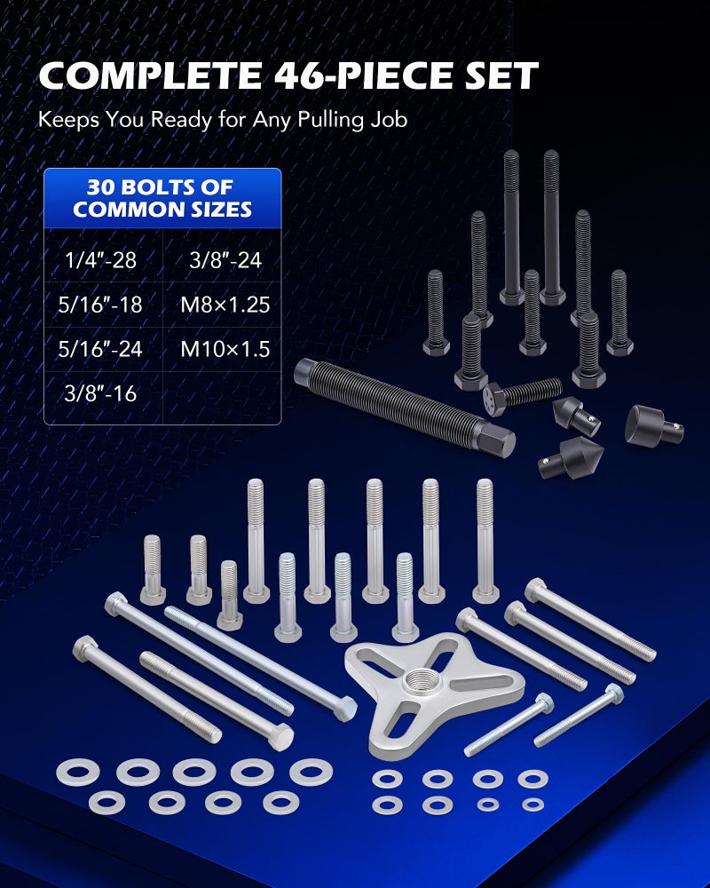 Orion Motor Tech Harmonic Balancer Puller Kit, Power Steering Pulley Puller Installer Tool Set, Automotive Steering Wheel Puller Tool Kit, Flange Type Gear and Crank Puller Set - Image 3