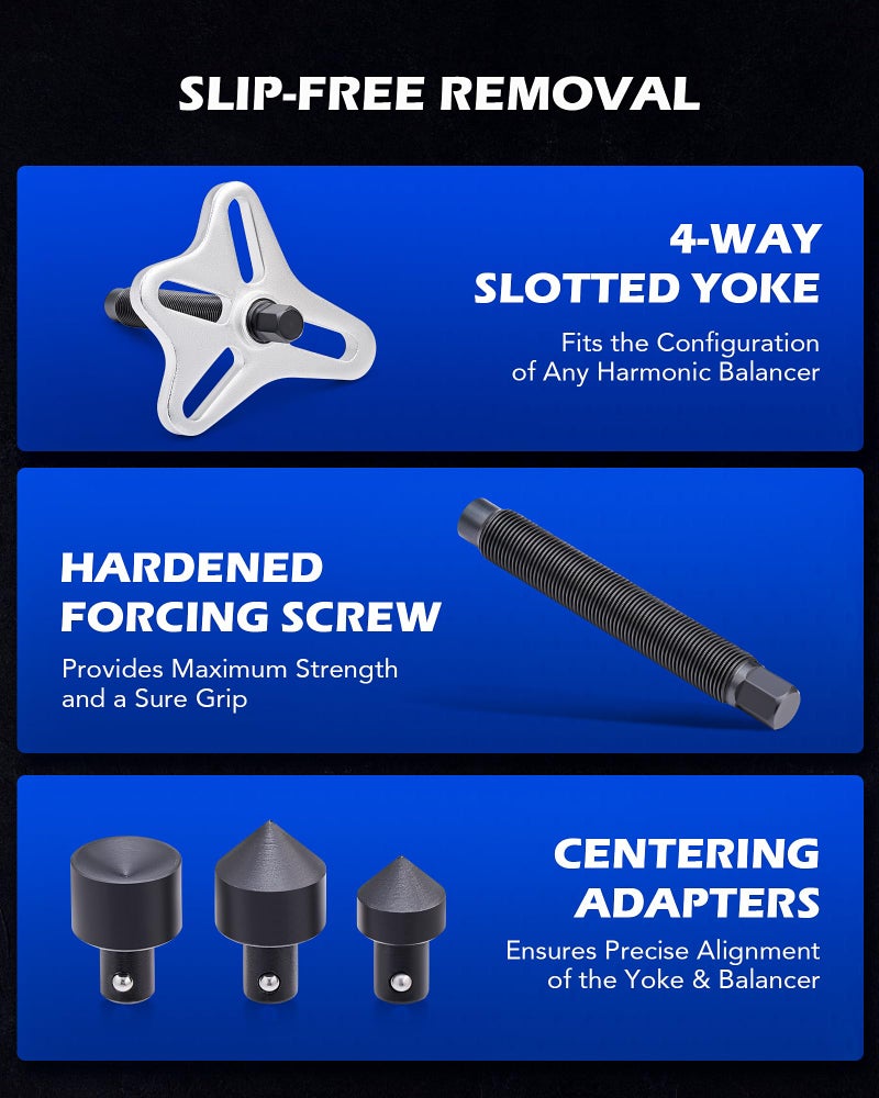 Orion Motor Tech Harmonic Balancer Puller Kit, Power Steering Pulley Puller Installer Tool Set, Automotive Steering Wheel Puller Tool Kit, Flange Type Gear and Crank Puller Set - Image 5