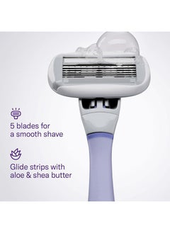 FLAMINGO Razors for Women, 1 Women's Razor Handle (Lilac), 4 Razor Five-Blade Refills, and 1 Shower Holder  - Image 5