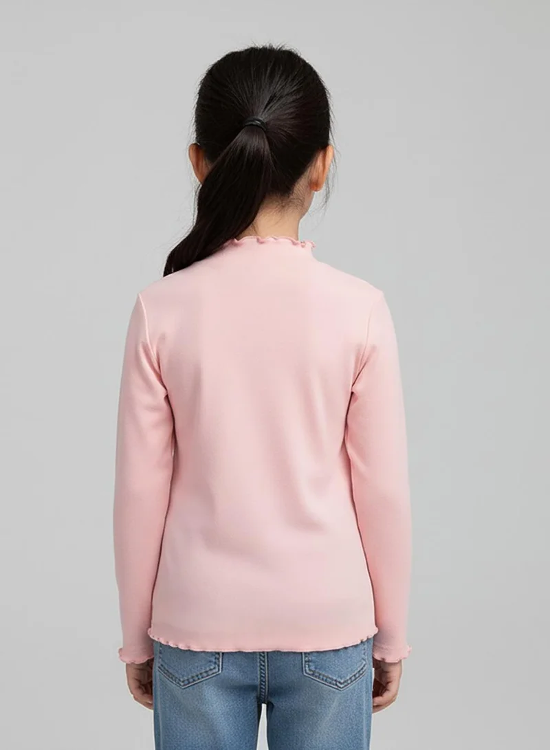 بيبي كلو بلوزة شتوية وردية للبنات بياقة عالية قابلة للتمدد