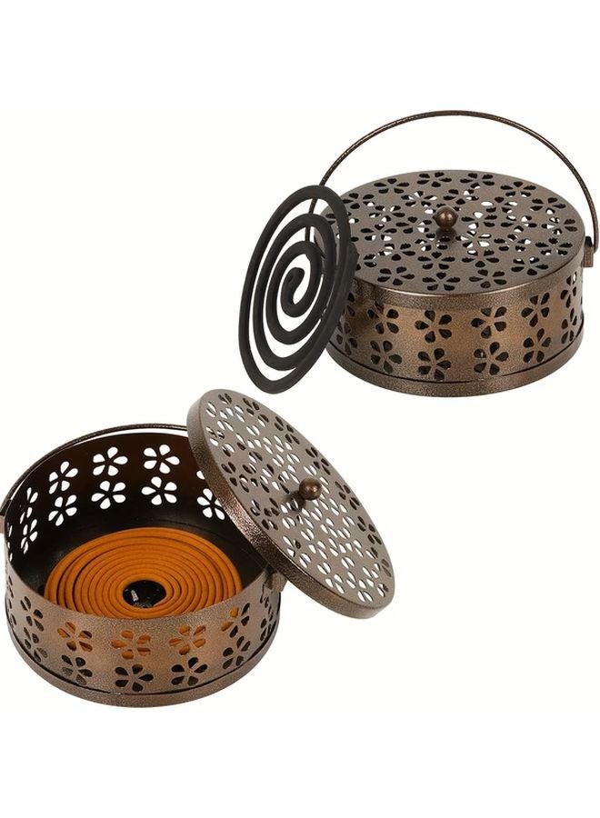 Bronze Vintage Metal Mosquito Coil Holder Portable Iron Incense Burner for Home Outdoor - Image 1