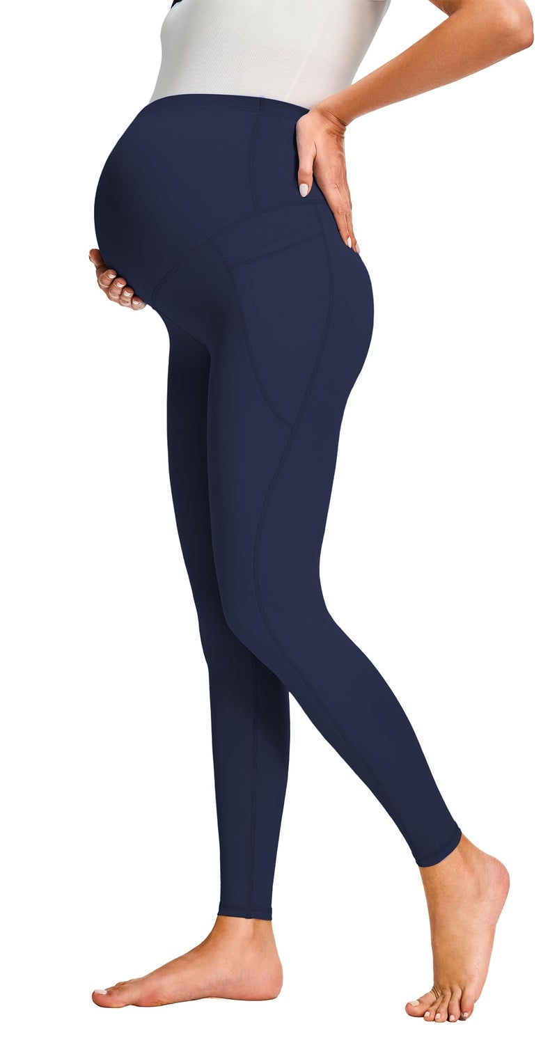 JOYSPELS Smooth Feeling Maternity Leggings Over The Belly with Pockets Workout Pregnancy Leggings Navy - Image 2