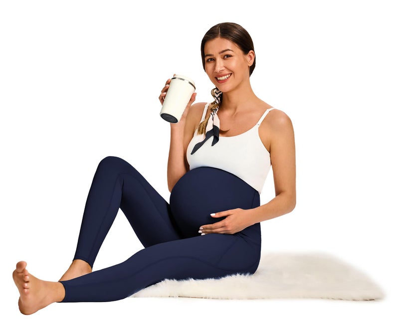 JOYSPELS Smooth Feeling Maternity Leggings Over The Belly with Pockets Workout Pregnancy Leggings Navy - Image 5