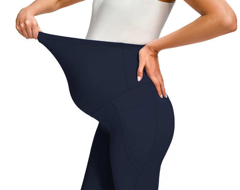JOYSPELS Smooth Feeling Maternity Leggings Over The Belly with Pockets Workout Pregnancy Leggings Navy - Image 4