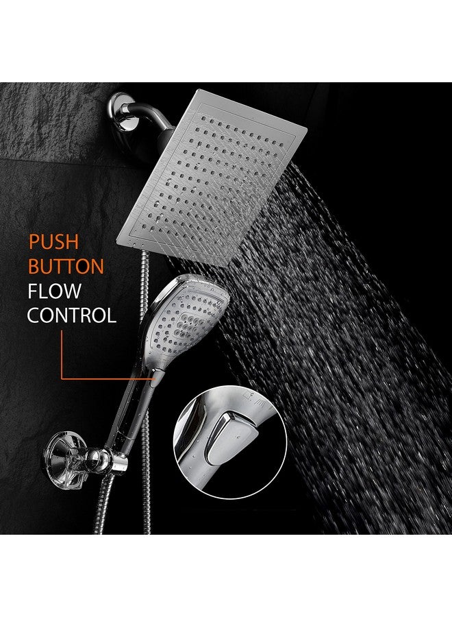 Dream Spa Ultra-Luxury 9" Rainfall Shower Head/Handheld Combo. Convenient Push-Button Flow Control Button for easy one-handed operation. Switch flow settings with the same hand! Premium Chrome - Image 2