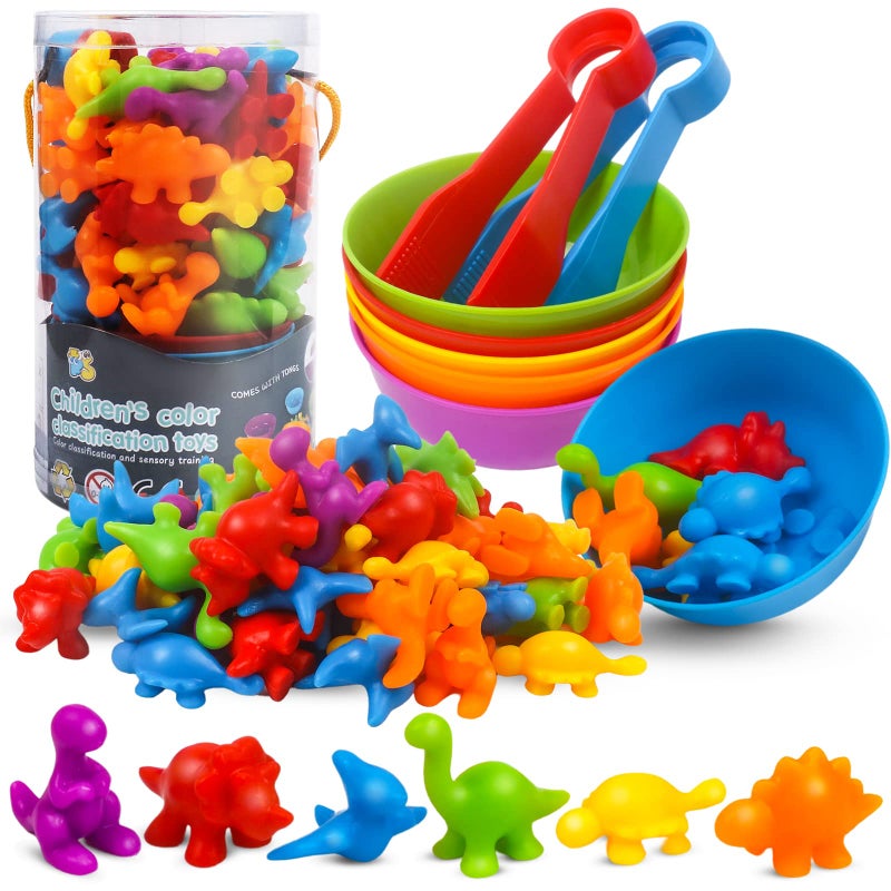 GKDOMS Counting Dinosaurs Toys Matching Game with Sorting Bowls Preschool Learning Activities Montessori Sensory Toys for Math Color Sorting Party Favors Birthday Gift for Toddlers - Image 3