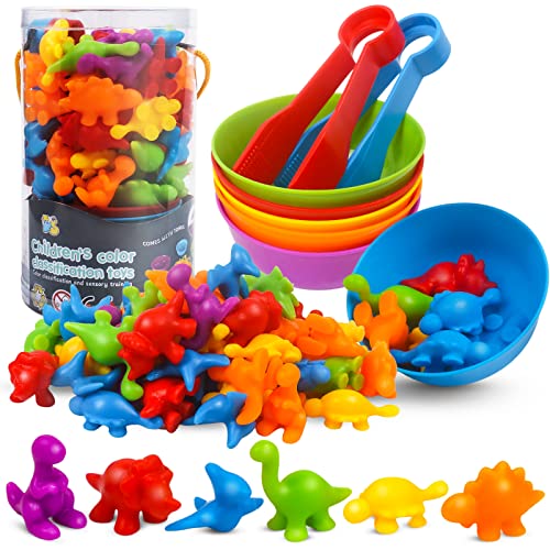 GKDOMS Counting Dinosaurs Toys Matching Game with Sorting Bowls Preschool Learning Activities Montessori Sensory Toys for Math Color Sorting Party Favors Birthday Gift for Toddlers - Image 1