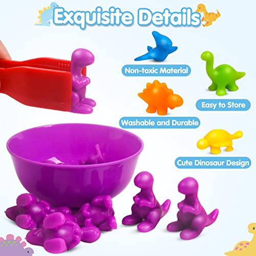 GKDOMS Counting Dinosaurs Toys Matching Game with Sorting Bowls Preschool Learning Activities Montessori Sensory Toys for Math Color Sorting Party Favors Birthday Gift for Toddlers - Image 5
