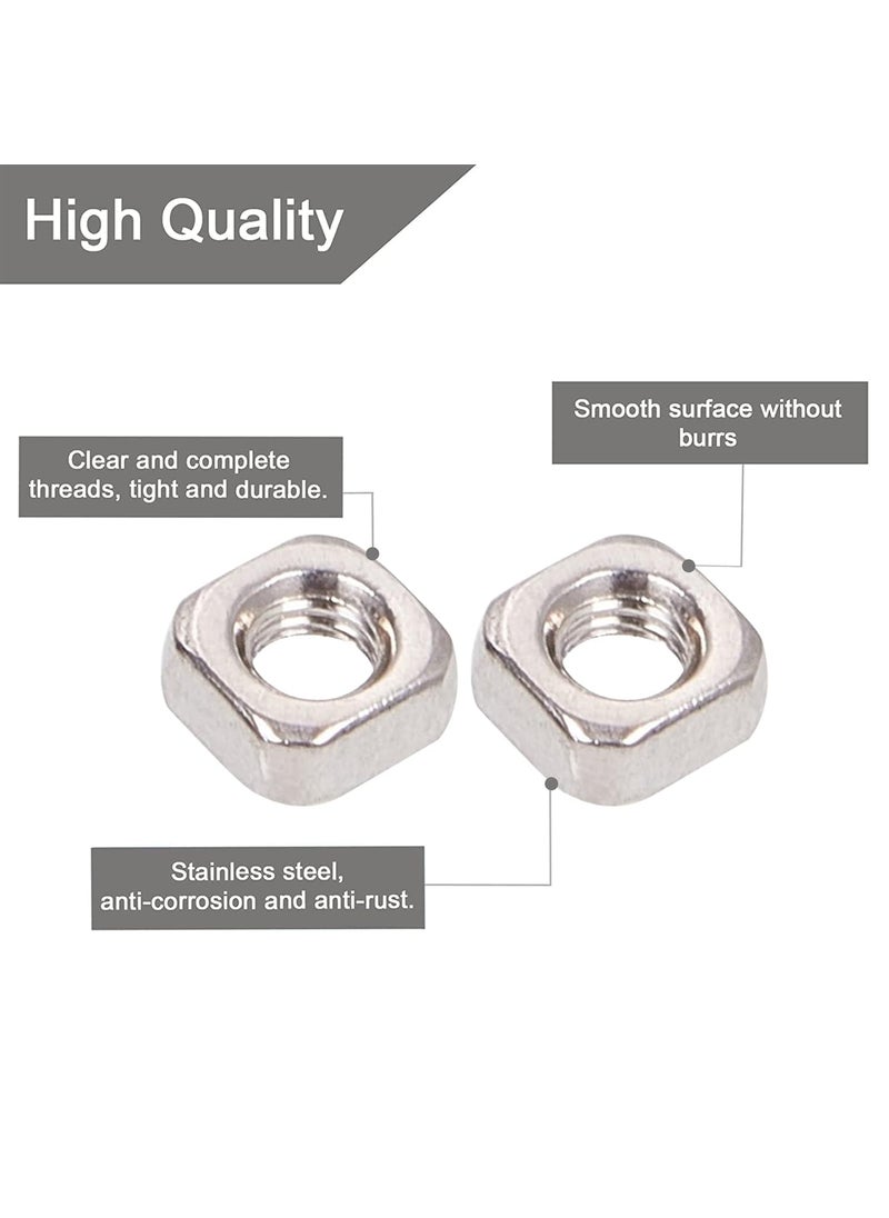 INCREWAY INCREWAY Square Nuts 200 Pcs 304 Stainless Steel M3 Square Nuts Machine Screw Nuts Metric Coarse Nuts with Box  - Image 4