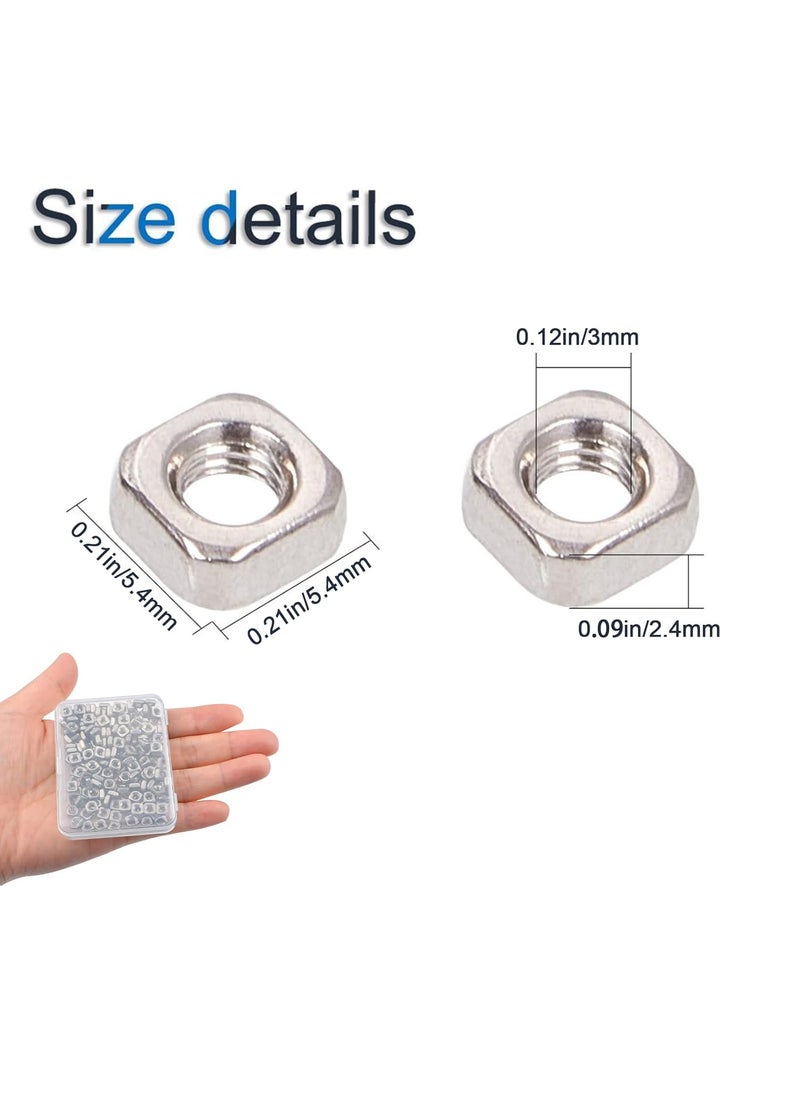 INCREWAY INCREWAY Square Nuts 200 Pcs 304 Stainless Steel M3 Square Nuts Machine Screw Nuts Metric Coarse Nuts with Box  - Image 2