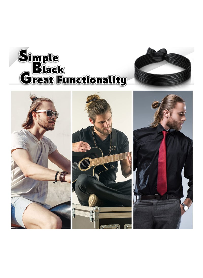 SYOSI - Mens Hair Ties, 36 Pcs Knotted  Elastic Flat Man Bun Hair Tie No Crease Breakage Hair Ties for Guys Strong Ponytail Holders for Men Black Man Bun Accessories Hair Bands Men with Thick Long Curly Hair - Image 1