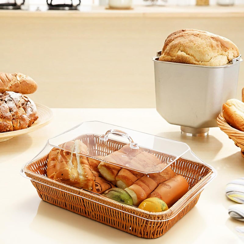 Trez Treamer Rattan Bread Baskets, 3 Pack, rectangular Woven Baskets with Acrylic Lids, 13.8 x 9.8 inches, Stainless Steel Tongs, Lace Doilies, for Bread, Fruit, Food Display - Image 5