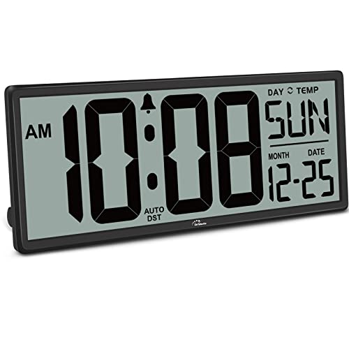 WallarGe 14.5'' Large Digital Wall Clock Battery Operated with Jumbo Numbers, Temperature and Date - Easy to Read and Set, Auto DST - Image 1
