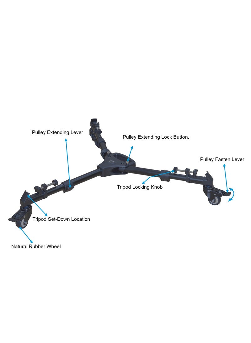 Coopic Professional D2  Dolly Tripod Heavy Duty with Adjustable Leg Mounts and Locking Wheels with Carry Case Compatible with Nikon Canon Sony DSLR Cameras Camcorder Load up to 20KG  - Image 5