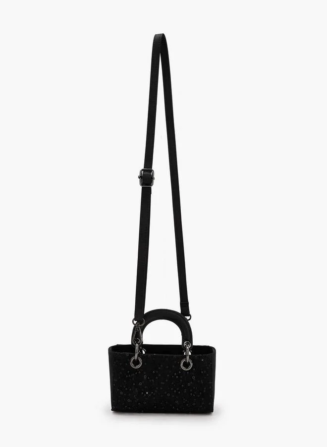 فلورا بيلا من شو إكسبرس حقيبة كروس بودي مزينة بالترتر بنقشة زهور من مجموعة رمضان بحزام قابل للفصل