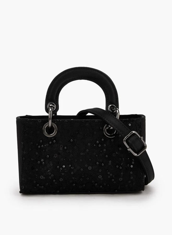 فلورا بيلا من شو إكسبرس حقيبة كروس بودي مزينة بالترتر بنقشة زهور من مجموعة رمضان بحزام قابل للفصل