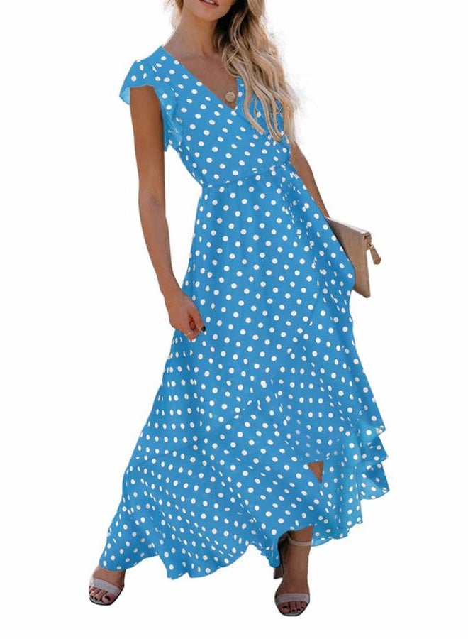 GRECERELLE Women's Summer Floral Print Cross V Neck Dress Bohemian Flowy Long Maxi Dresses PD-Light Blue-Medium, 07 Polka Dots-light Blue, M - Image 4