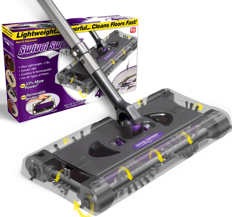 Swivel Sweeper Max Cordless Electric Floor and Carpet Sweeper with Rotating Brush for Efficient Cleaning Quad Brush Technology Purple