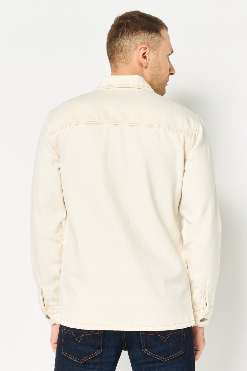 Celio Men Solid Jacket Shirt, Off White - Image 3
