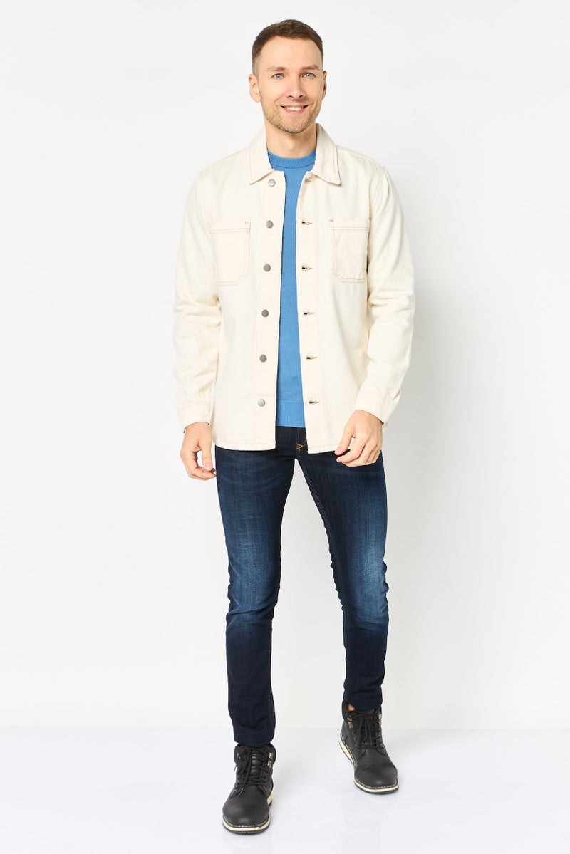 Celio Men Solid Jacket Shirt, Off White - Image 4