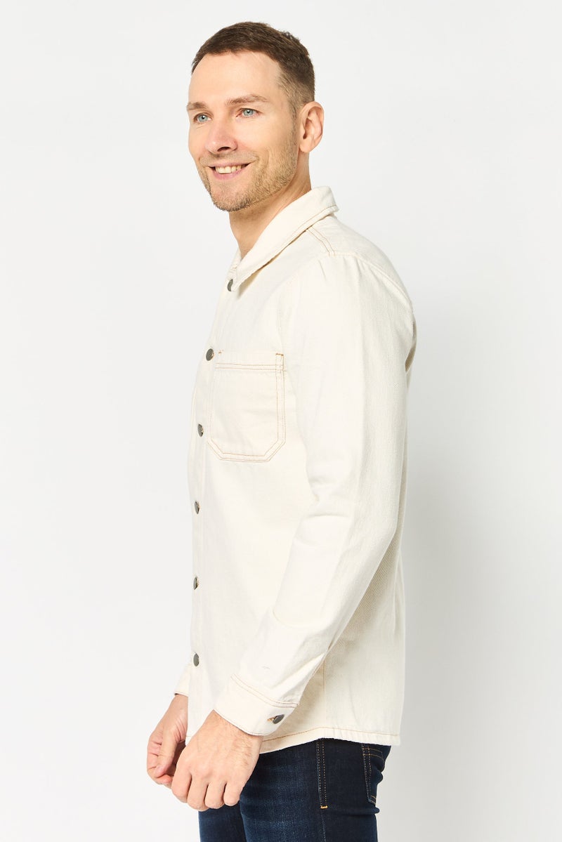 Celio Men Solid Jacket Shirt, Off White - Image 2