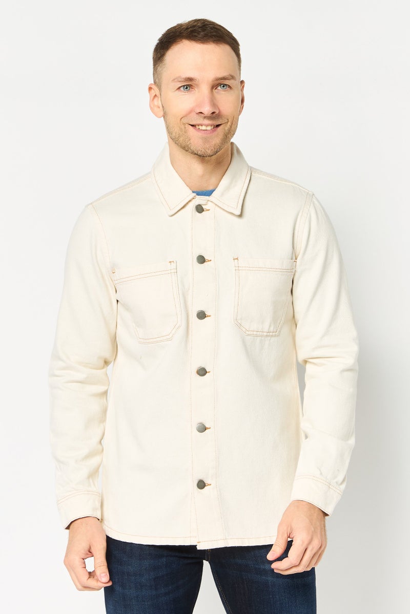 Celio Men Solid Jacket Shirt, Off White - Image 1