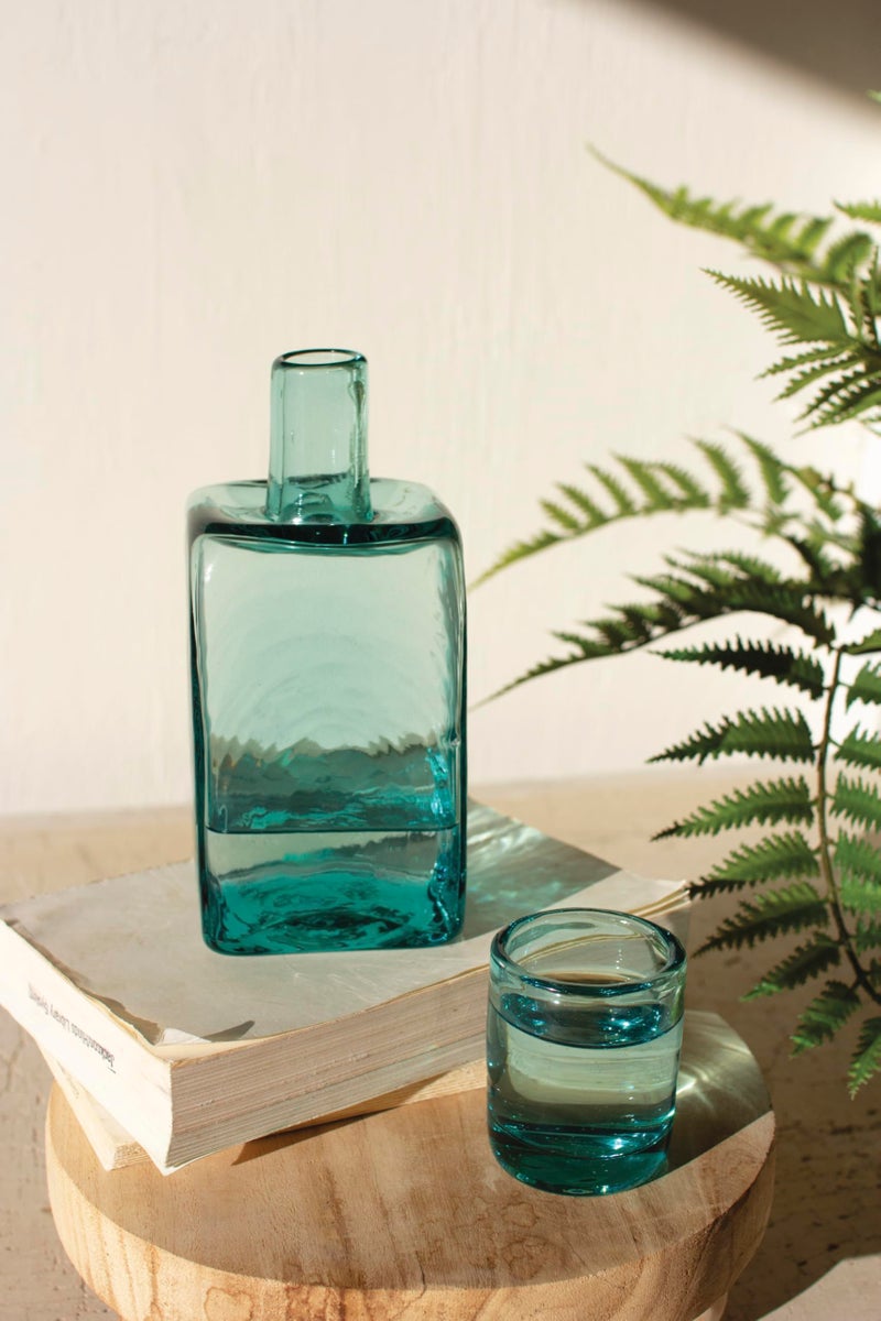 Kalalou Kalalou CRL5134 Bedside Water Carafe and Drinking Glass One Size Green 