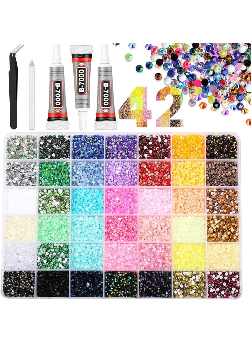 ATRJSZ 37800PCS Resin Jelly Rhinestones Kit for Bedazzling, 42 Colors 3mm DIY Bulk Resin Gems with 3 Glues Pickup Pen  Tweezers, Multicolor Bedazzling Gems for Nail Art Tumblers Shoes  Clothing DIY Craft - Image 1