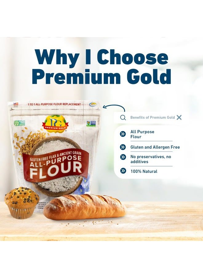 PREMIUM GOLD دقيق خالي من الجلوتين لجميع الأغراض، 5 أرطال، خالي من الجلوتين، غير معدّل وراثيًا، كوشير، عالي الألياف، مصدر لأوميغا-3، بروتين نباتي، بدون مواد حافظة، بدون إضافات، مثالي للمشروبات، الخبز - Image 3
