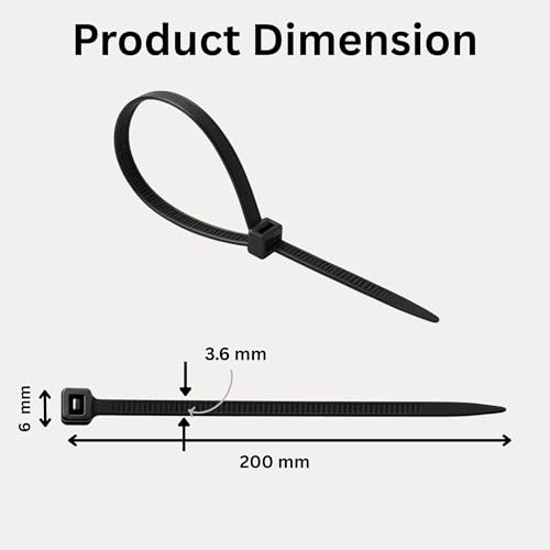 Hian 8-Inch Black Zip Ties – 100-Pack, UV Resistant, 50lb Tensile Strength, Self-locking Plastic for Indoor and Outdoor Use (Black 200mm x 3.6mm) - Image 2