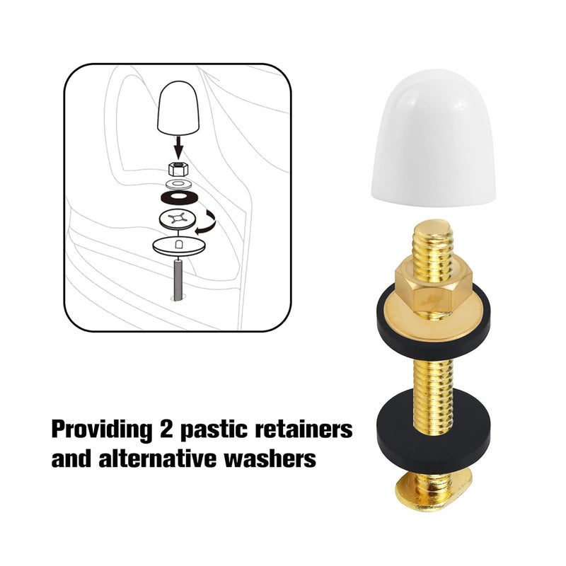koodbuer Toilet Bolts and Caps Set, Universal Solid Brass Toilet Bolts for Floor with Washers and Round Cover Caps - Image 4