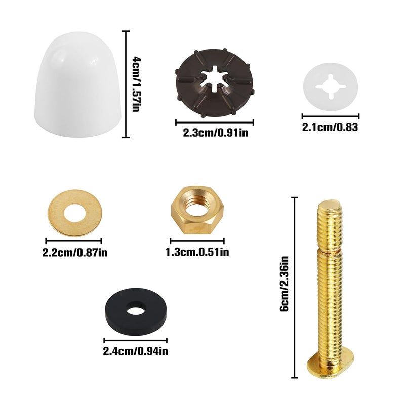 koodbuer Toilet Bolts and Caps Set, Universal Solid Brass Toilet Bolts for Floor with Washers and Round Cover Caps - Image 2