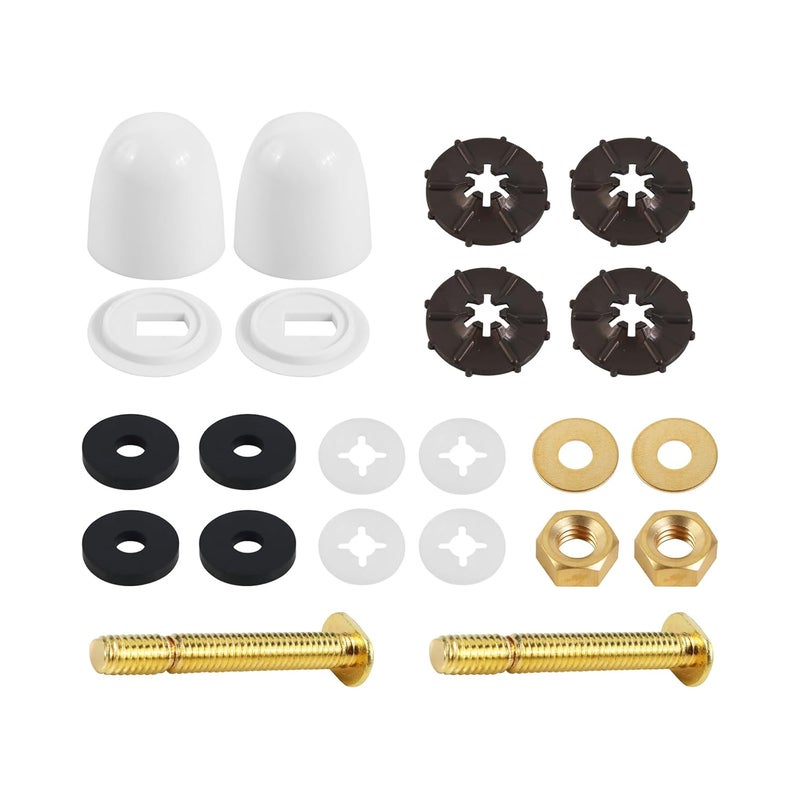 koodbuer Toilet Bolts and Caps Set, Universal Solid Brass Toilet Bolts for Floor with Washers and Round Cover Caps - Image 1